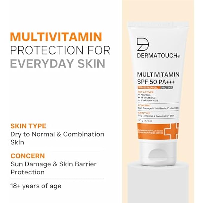 DERMATOUCH MULTIVITAMIN SPF 50 PA+++ SUNSCREEN GEL | UVA-UVB PROTECTION |ZERO WHITE CAST | UNISEX | 50 G (PACK OF 1) - Image 4